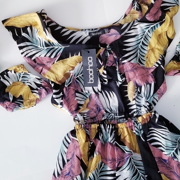 BOOHOO Knot Front Double Split Palms Maxi Dress 12 - Picture 7 of 10